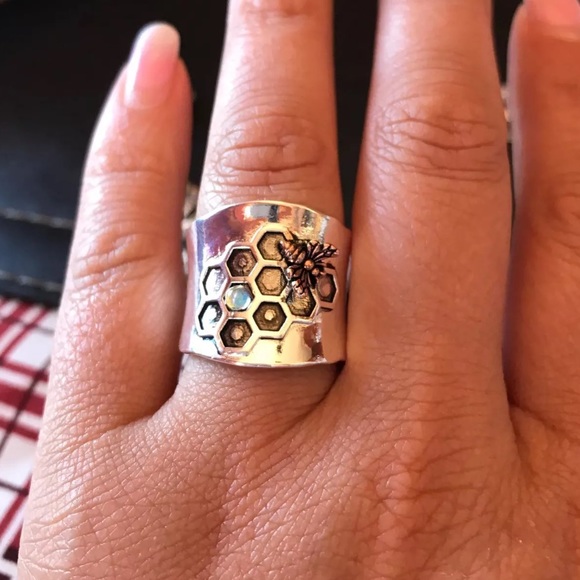 🐝 BOHO Honeycomb Bee S 925 Retro Ring 🐝 - Picture 5 of 5
